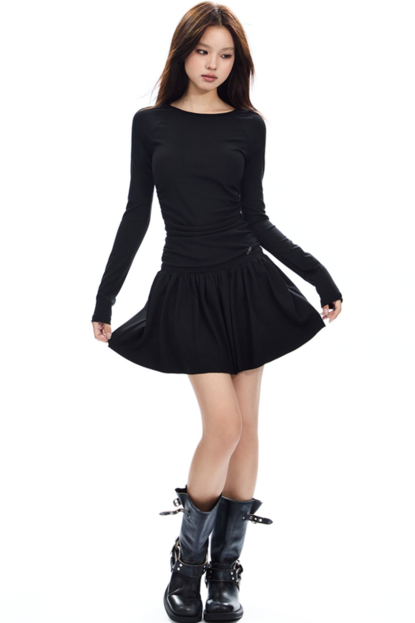 Retro Slim Shirred Knit Dress