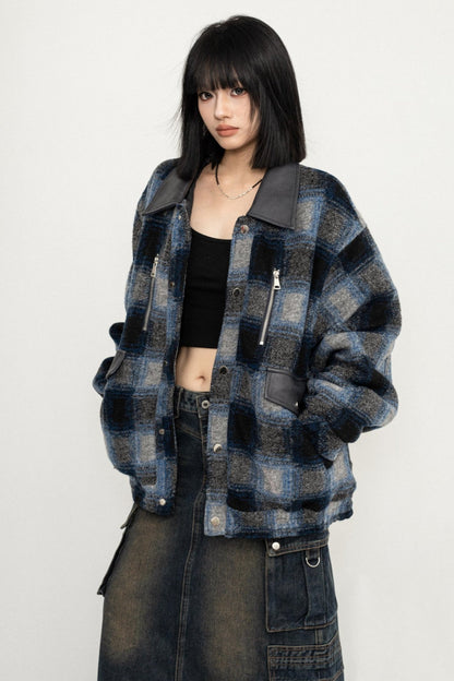 Winter Cotton Blue Plaid Jacket