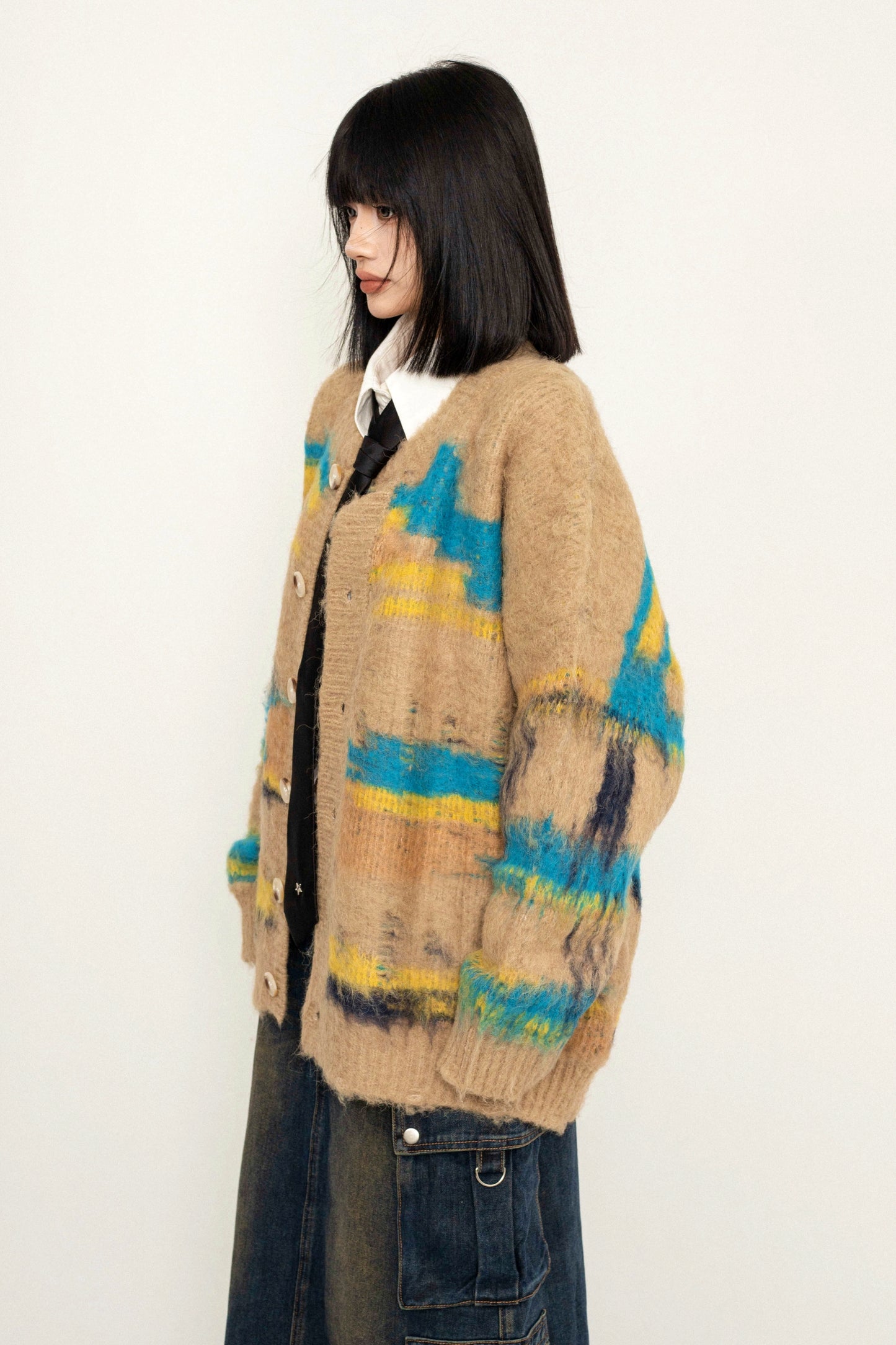 Gradient Tie-Dye Loose Knit Cardigan