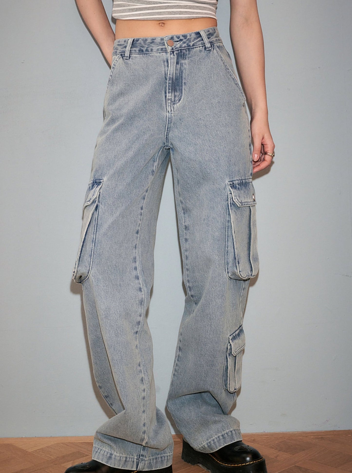 Relaxed Fit Cargo Denim Pants