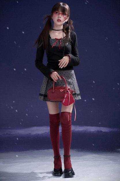 Red Flocked Sweetheart Skirt