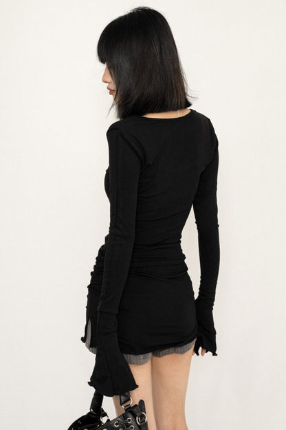 Irregular Pleated Long Sleeve Top