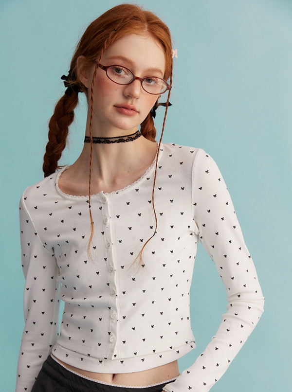 Bow Print Long Sleeve Suspender Set