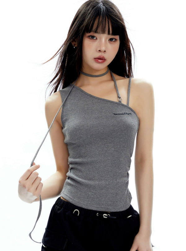 Embossed Logo Ribbed Tank Top