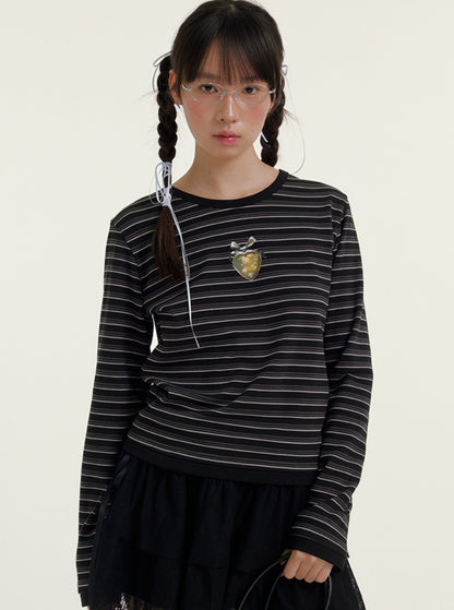 Long Sleeve Striped Fake Two Knit Top