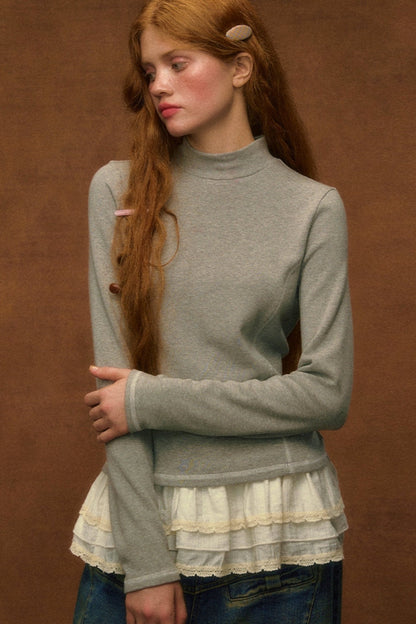 Vintage Heart Embroidered Turtleneck Top