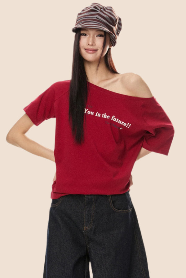 Retro Loose Off Shoulder T-Shirt
