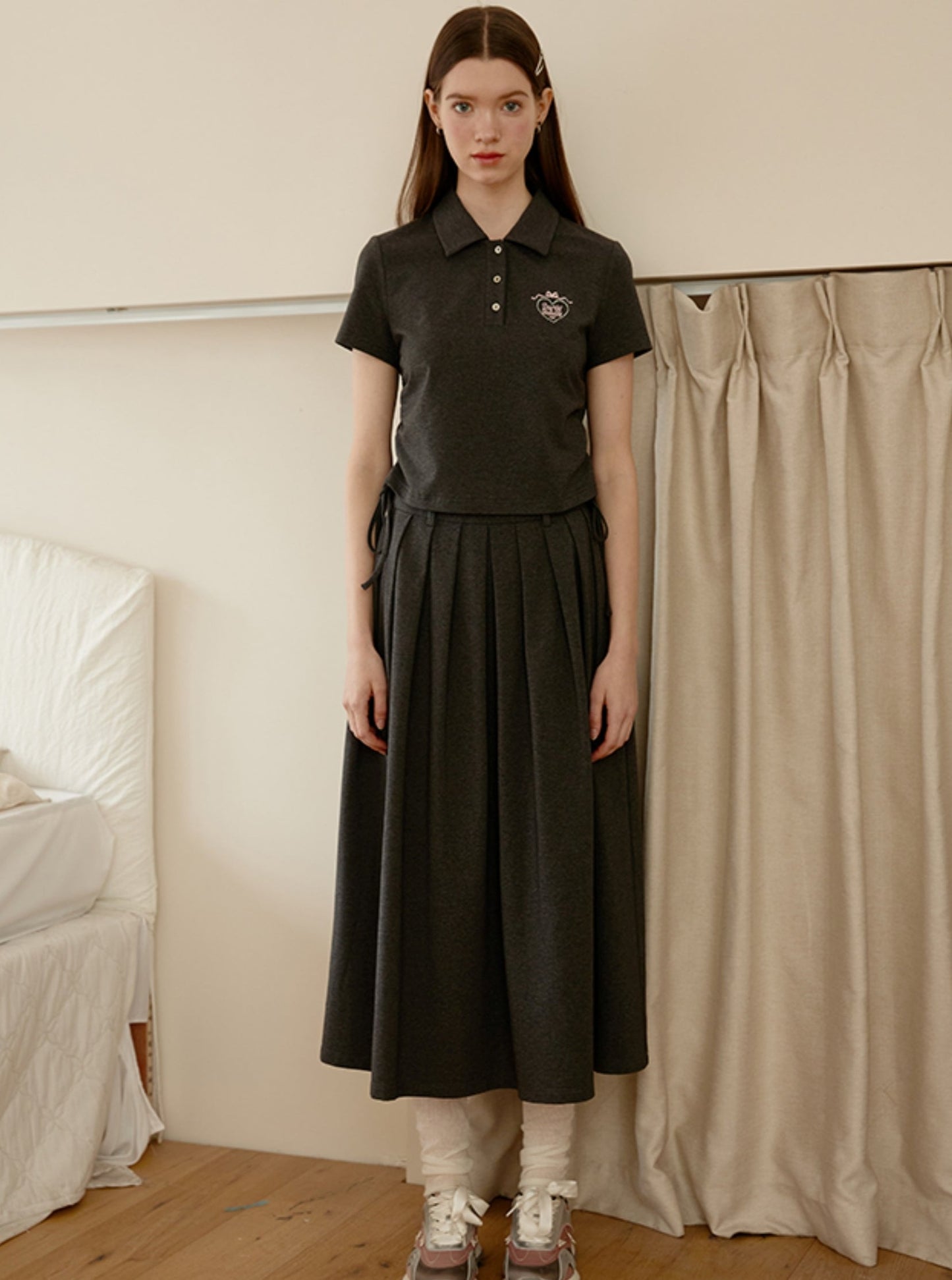 Short Sleeve Polo & Pleated Skirt Set-Up