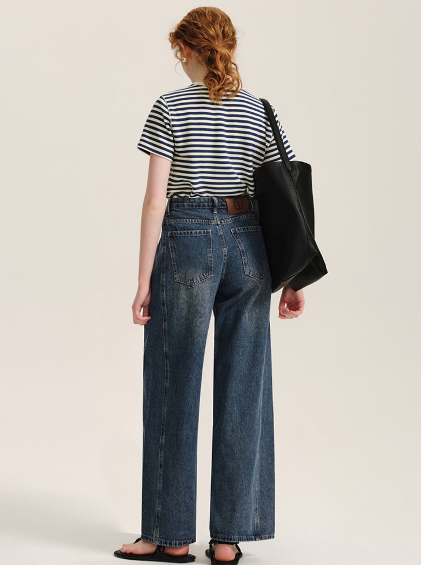 Double-Pleated Wide-Leg Jeans Pants