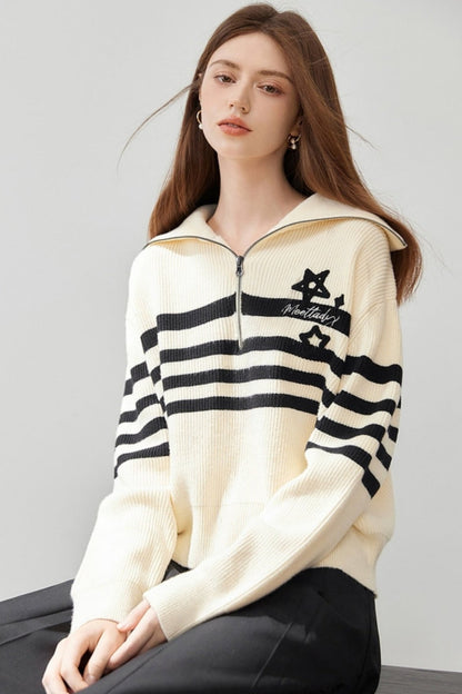 Athleisure Half Zipper Striped Sweater