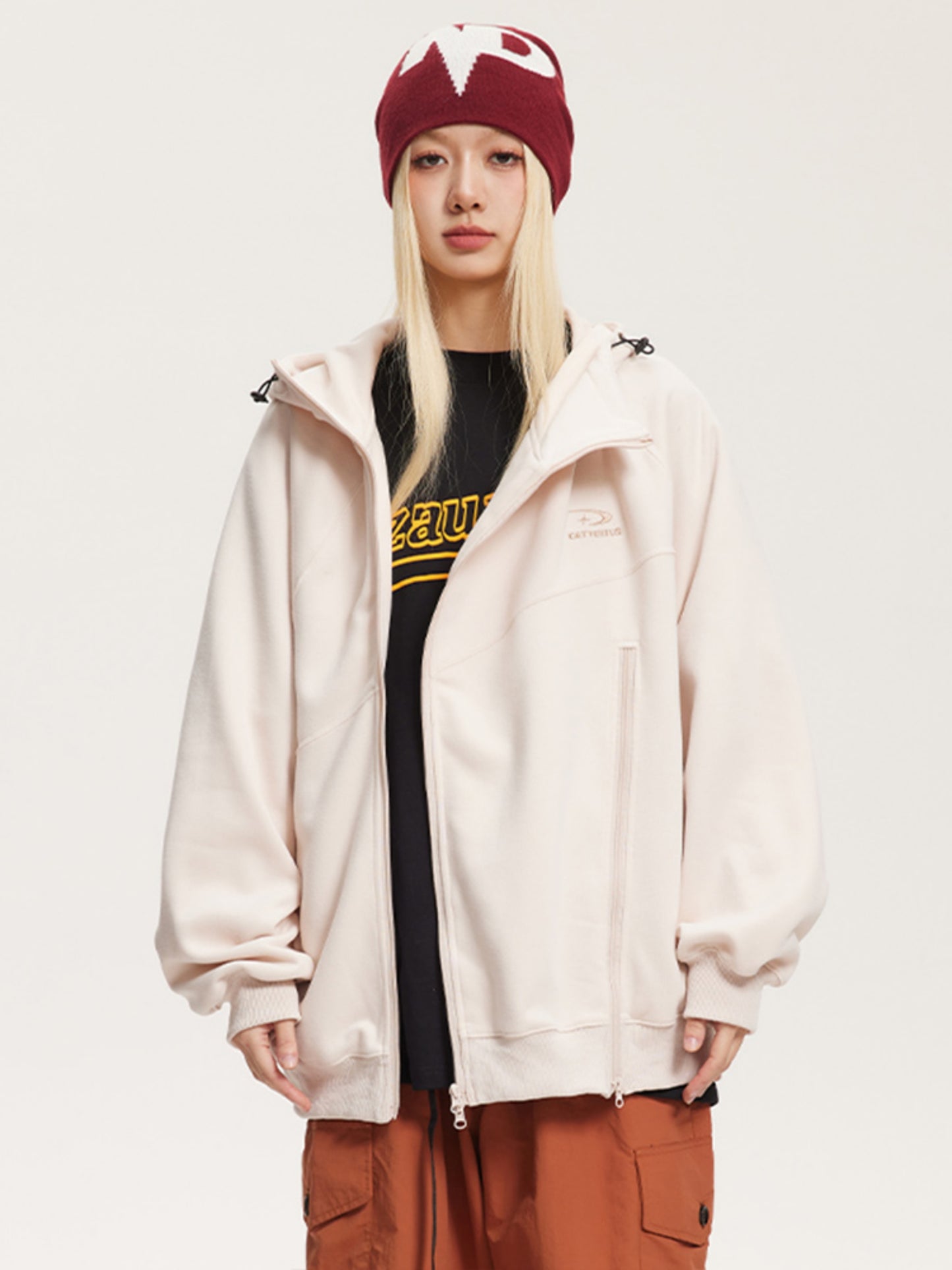 Double Zipper Hooded Sweatshirt Coat