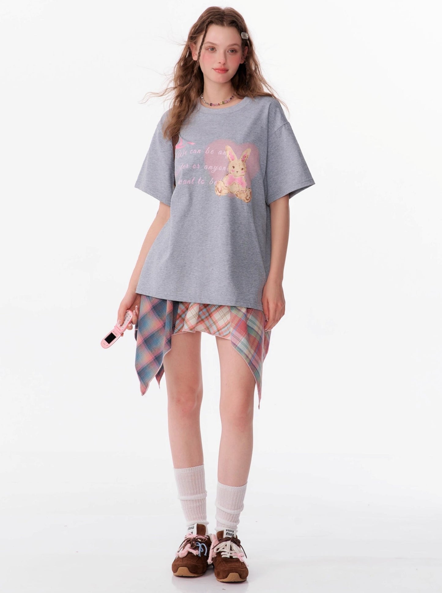 Drawstring Bunny Print T-Shirt