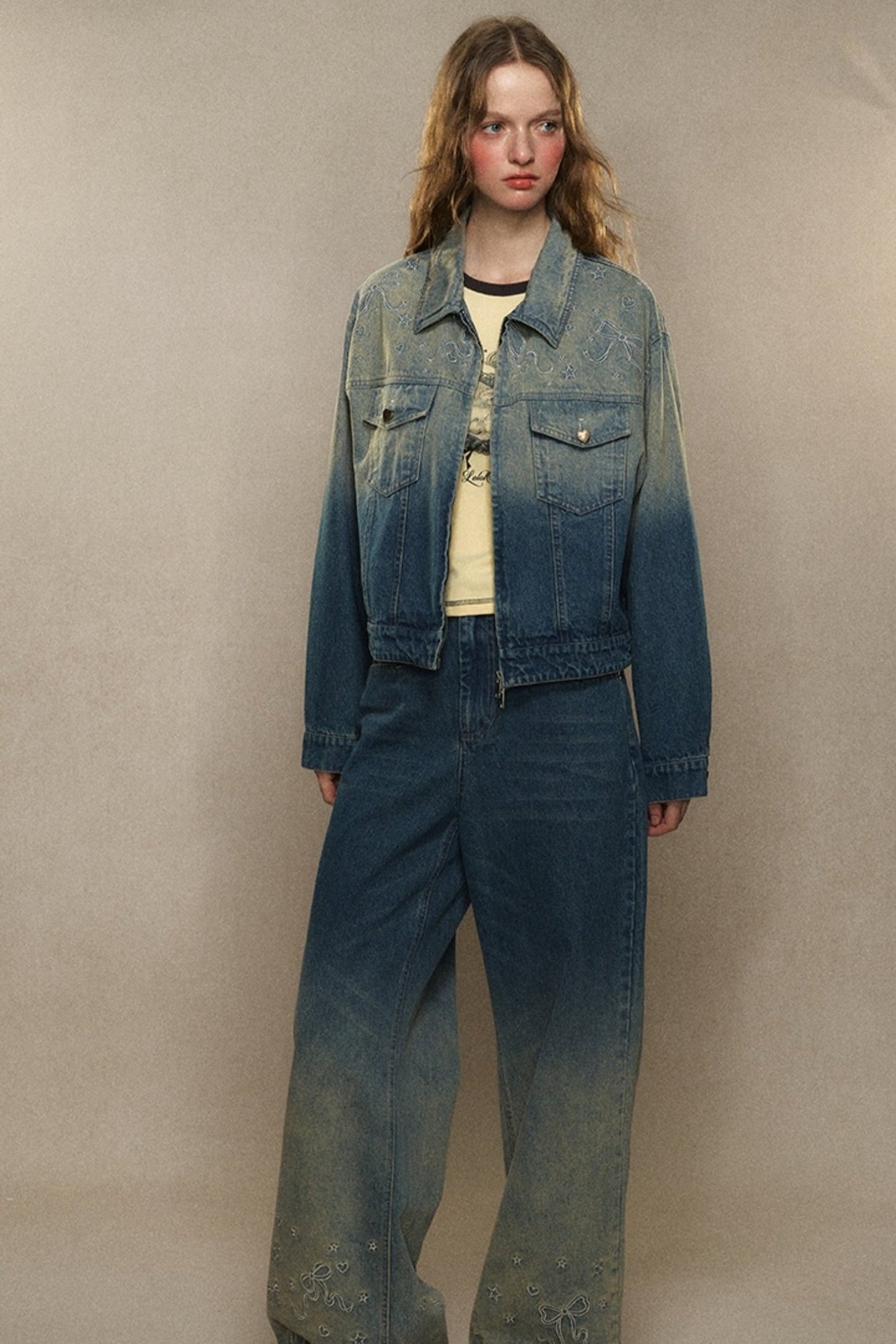 Blue Gradient Denim Jacket Set-Up