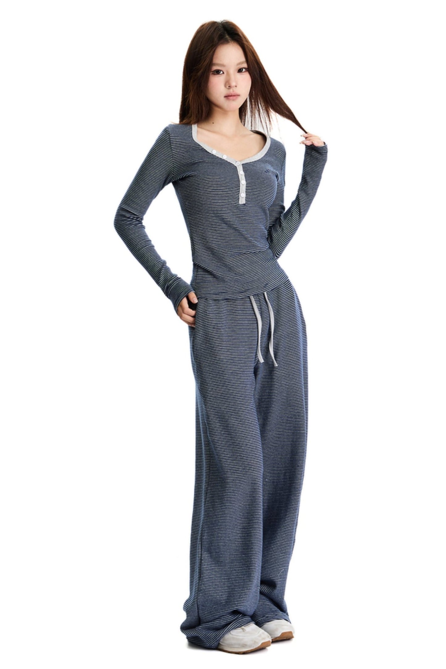 Draped Striped Knitted Wide-Leg Track Pants