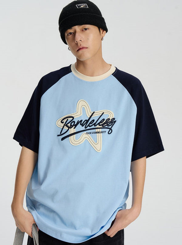 Contrasting Star Raw Edge T-Shirt