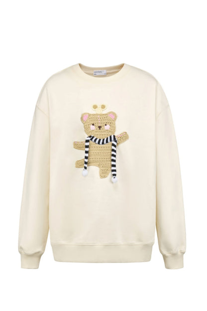 AYF Clockwork Dancing Bear Pullover Sweatshirt Pre-Fall French Vintage Embroidery Loose Slouchy Round Neck Sweatshirt Women