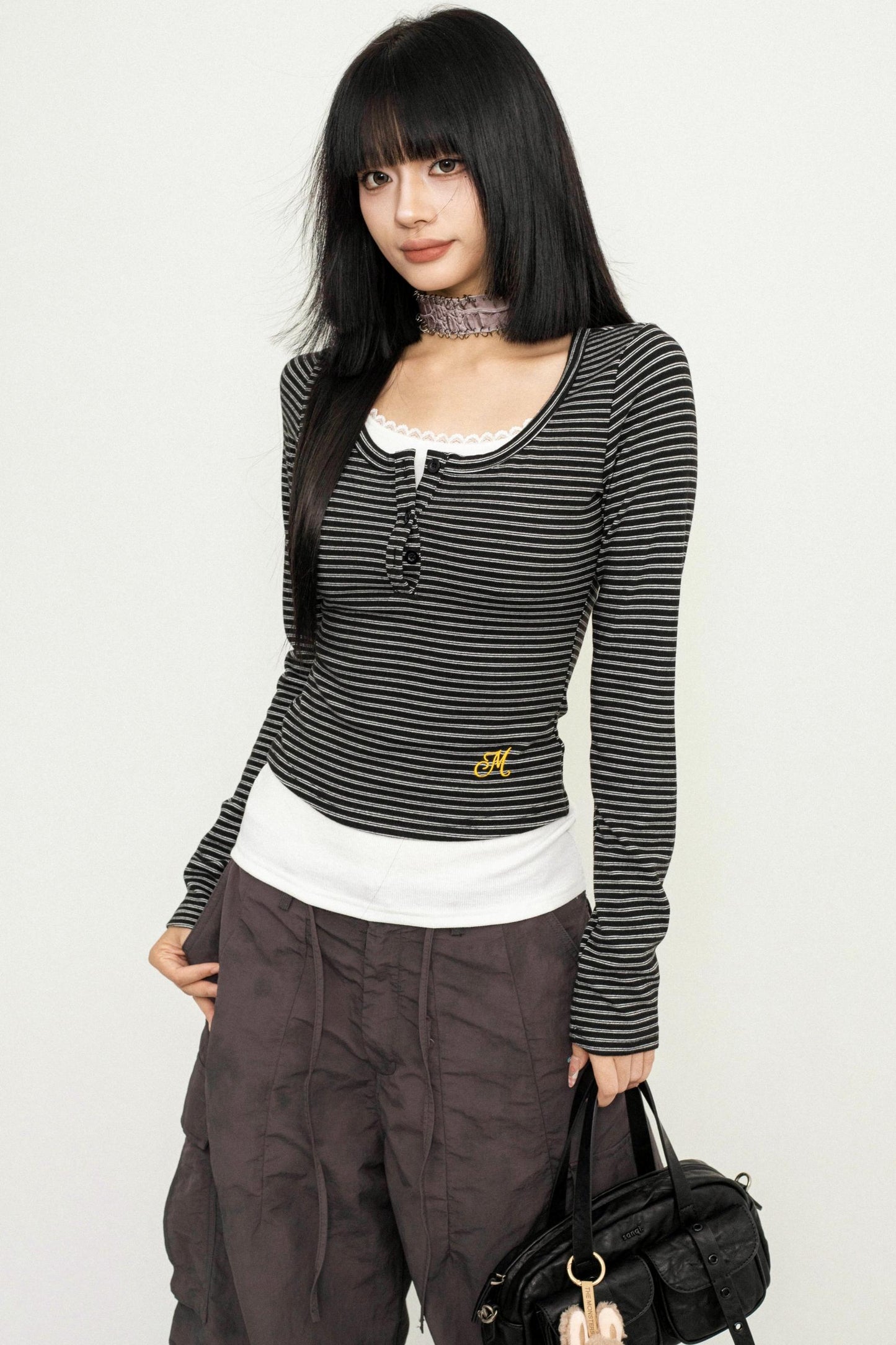 Retro Striped Mock Top