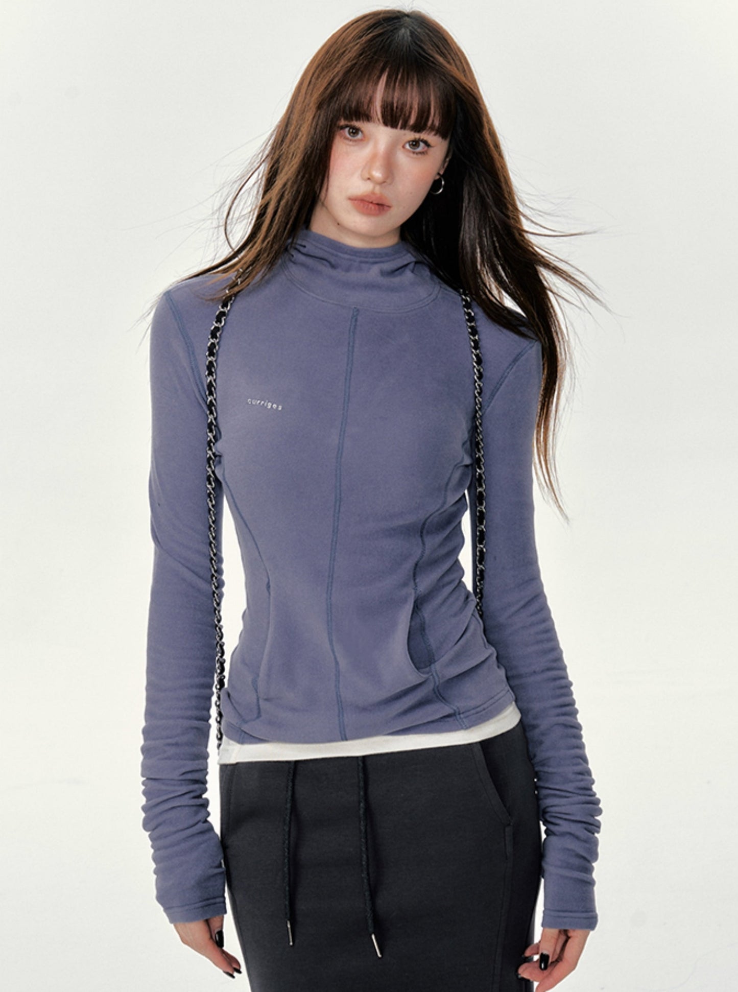 American slim fit hooded half-turtleneck sweatshirt top