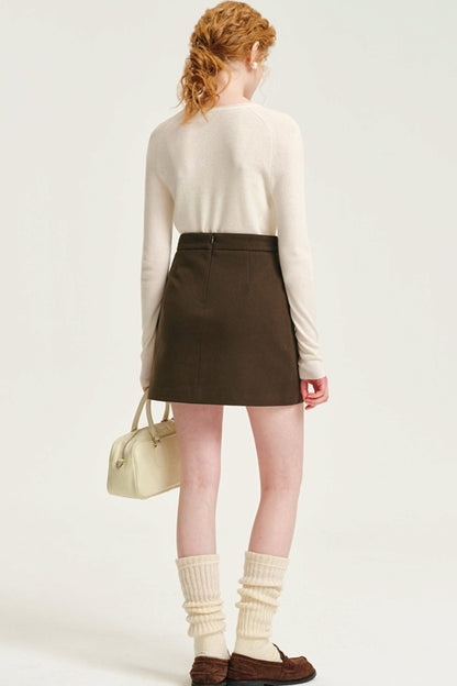 High Waist A-Line Woolen Skirt