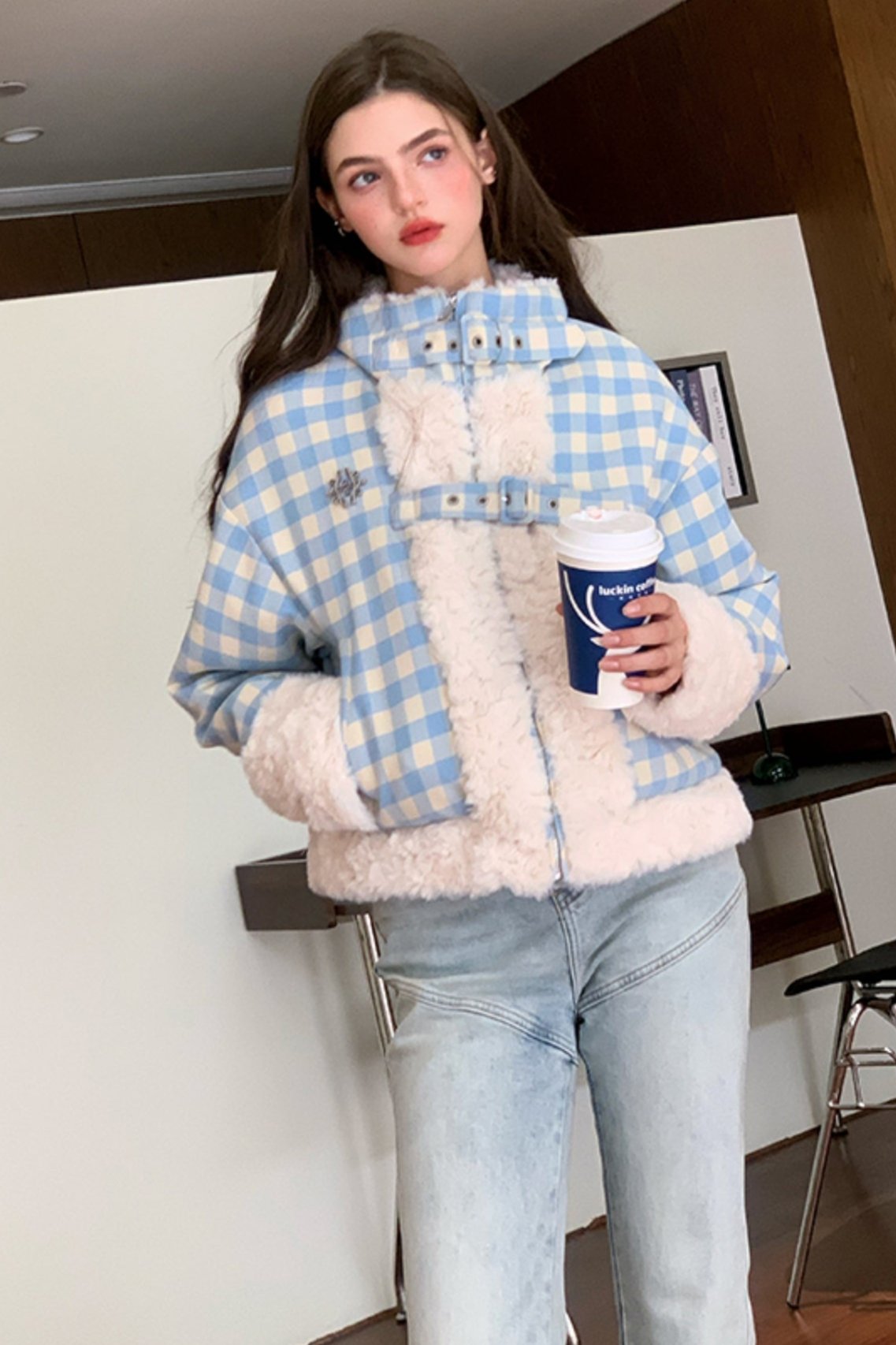 Lamb Plush Splicing Cotton Jacket Set-Up