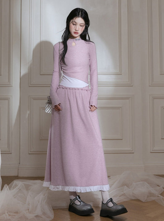 Fandel Knitted Shirred Top Skirt Set