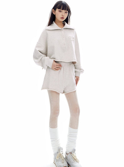 Loose Sweatshirt And Rolled Shorts Set