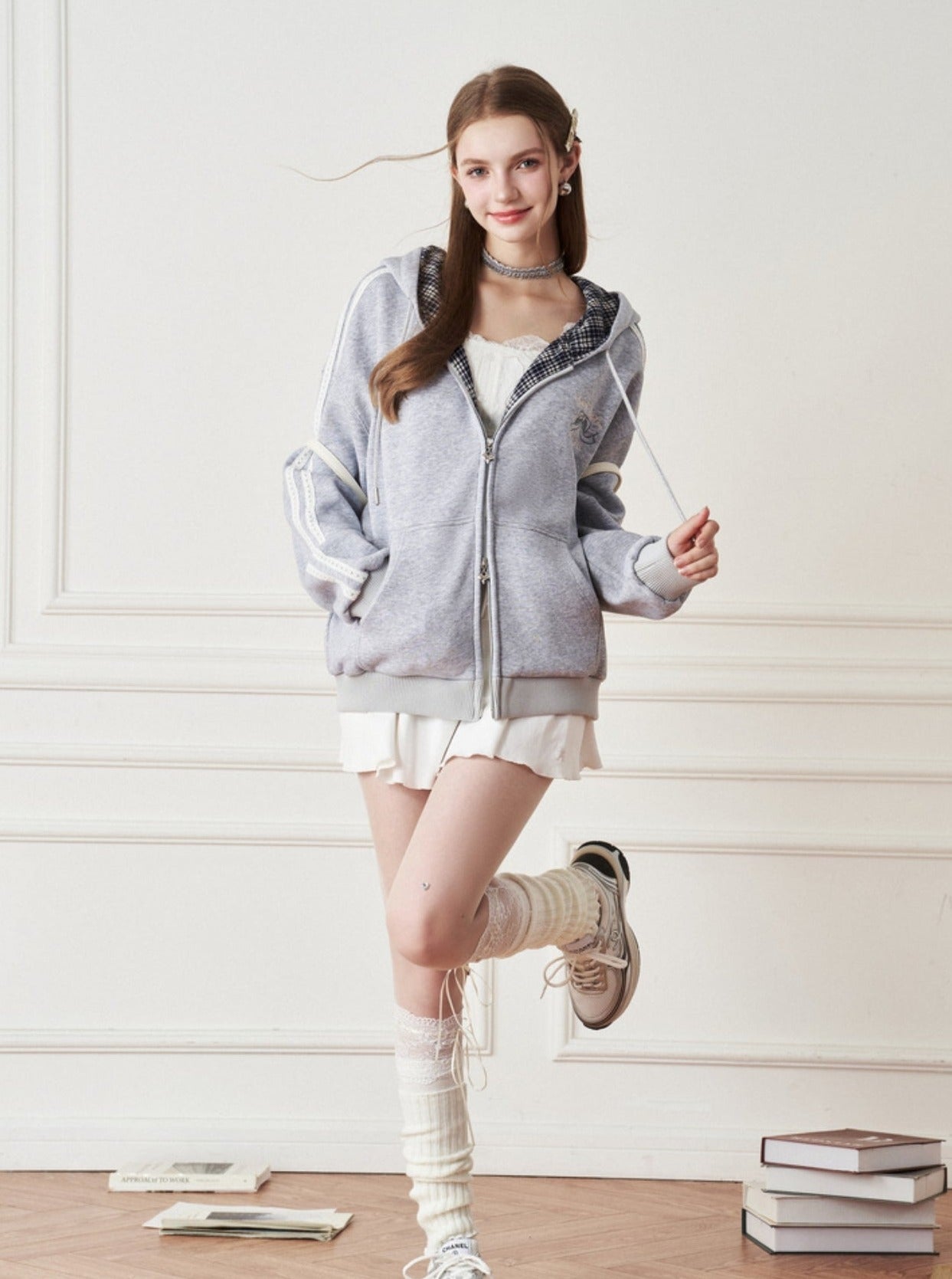 American retro style cardigan hooded jacket