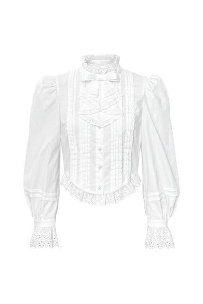 White Puff Sleeve Vintage Waist Shirt