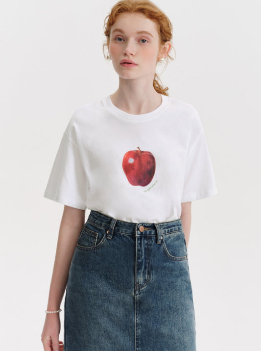 DESIGNER PLUS Summer Apple Monogram Print Shoulder Short Sleeve Ins Wind Summer Loose Casual Cotton T-Shirt