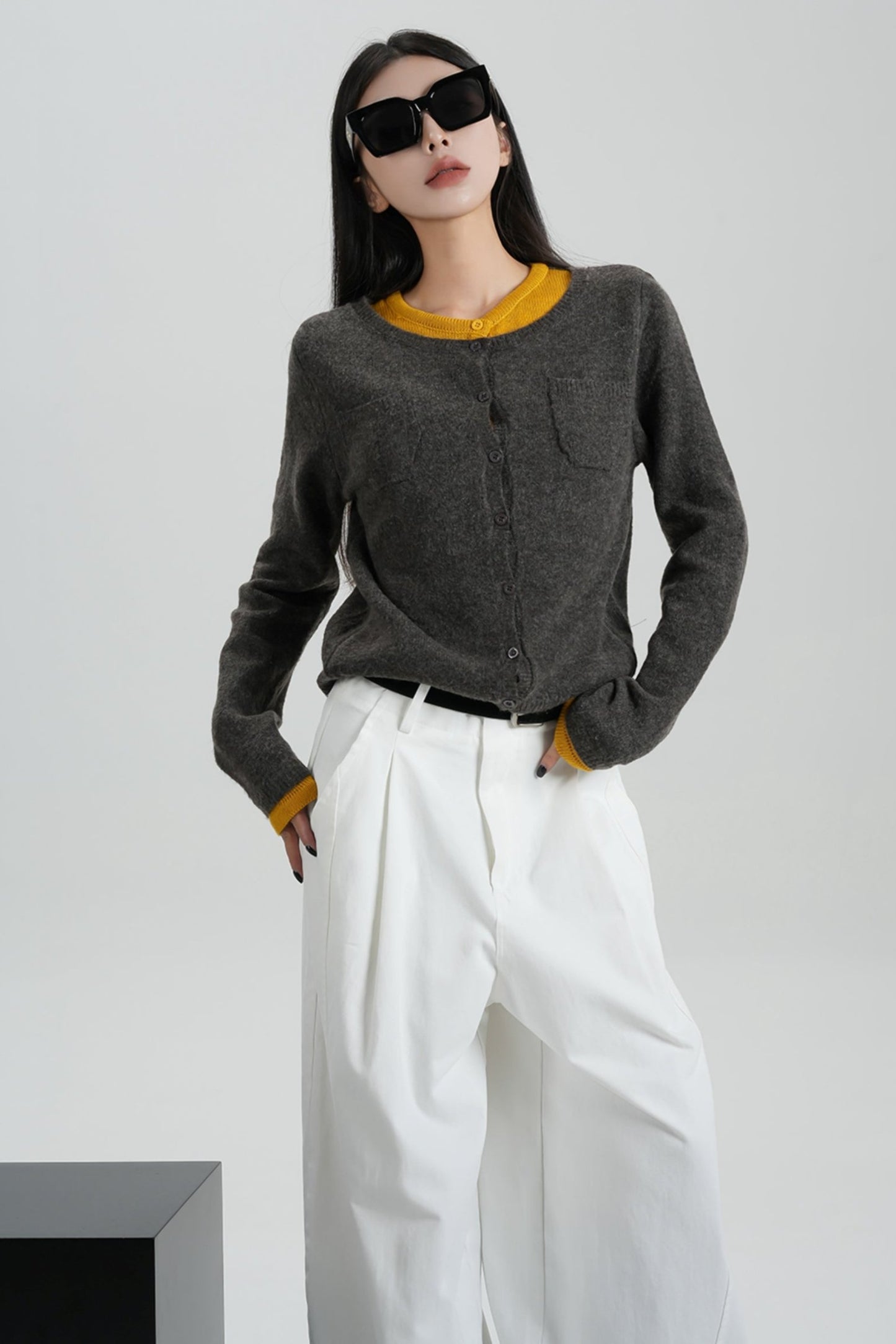 Contrast Two-Piece Knit Cardigan