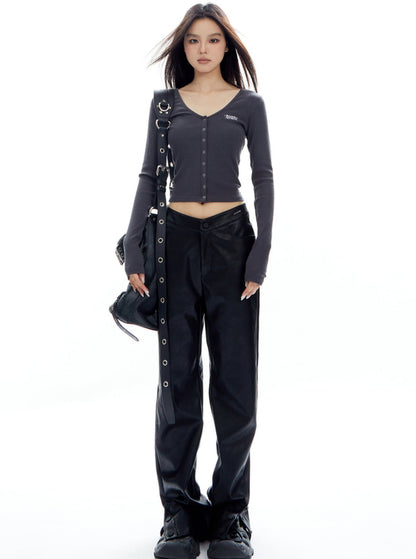 Retro Street High Waist PU Leather Pants