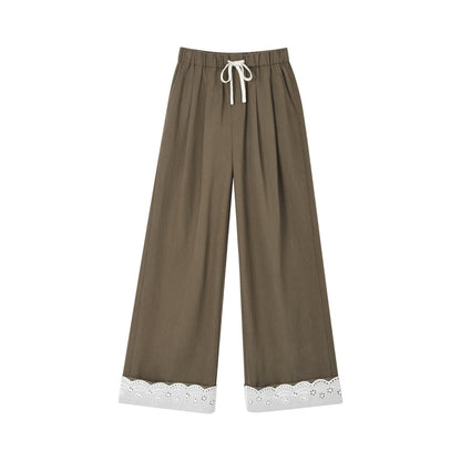 Lace-Trimmed Wide Leg Pants