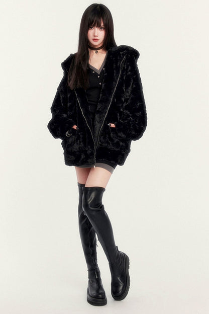 ECO FUR CAT EARS HOODED JACKET