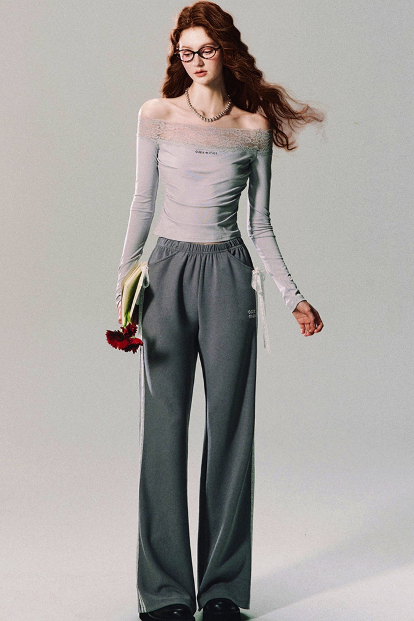 Dewy Garden Mist Grey Wide-Leg Pants