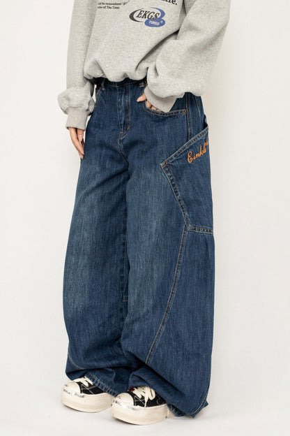 Retro Casual Loose Leg Jeans