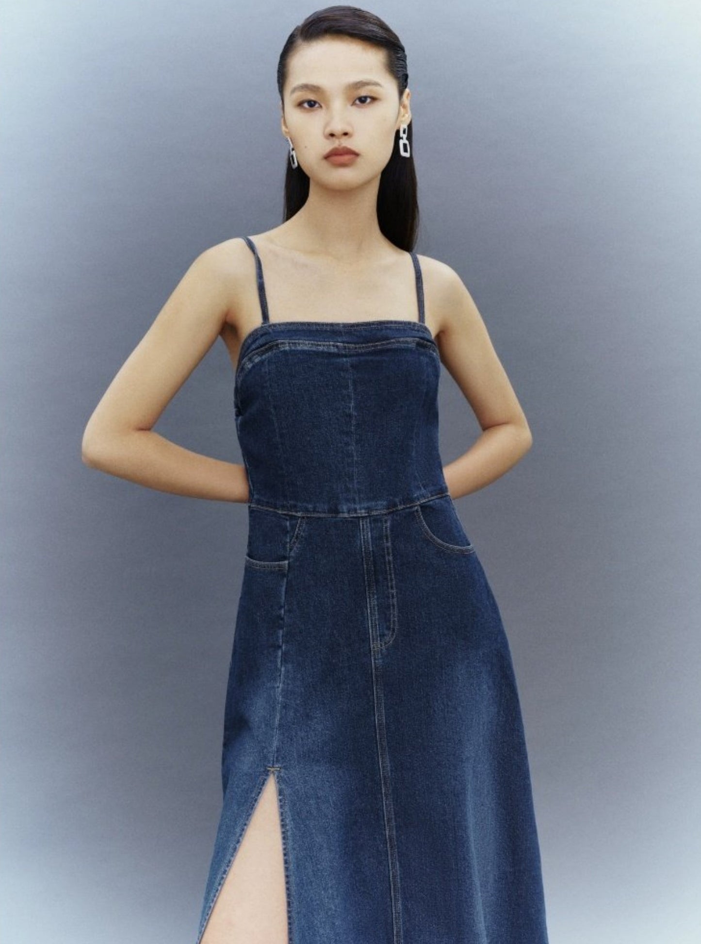 Slim Slim Slit Denim Kleid