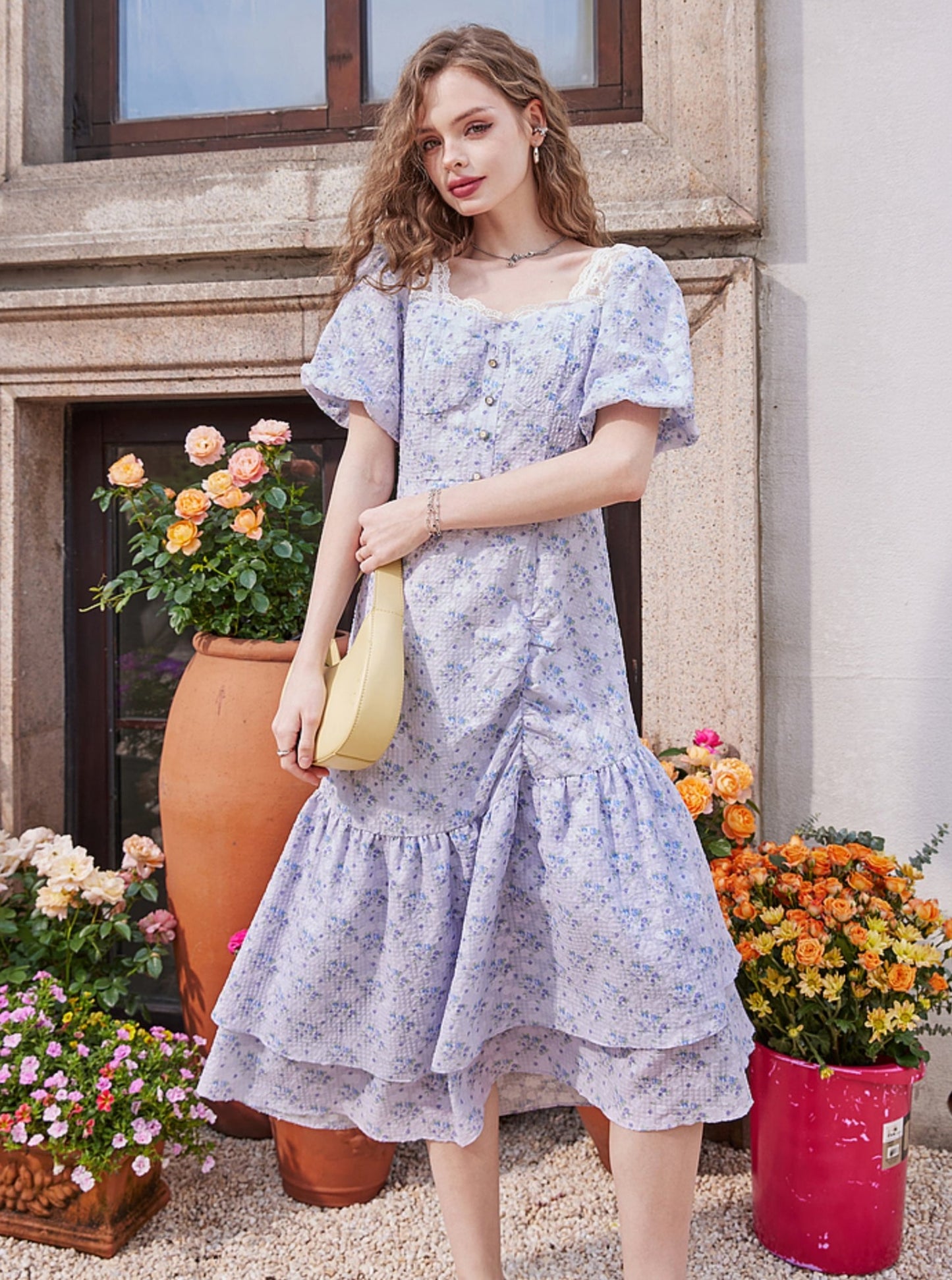 Ruffle Puff Sleeve Floral Dress