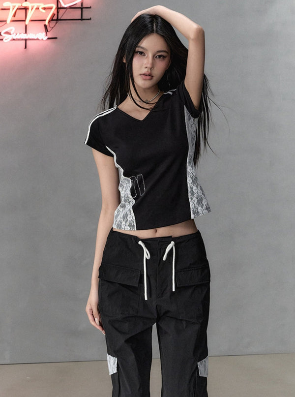 Lace Monogram Print Two-Piece Set-Up