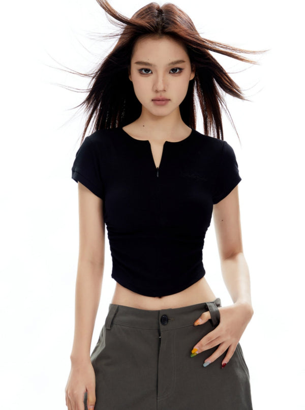 Zippered Cinch-Waist T-Shirt