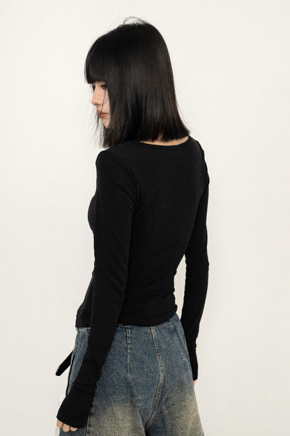 Trendy Black Slim Long Sleeve Top