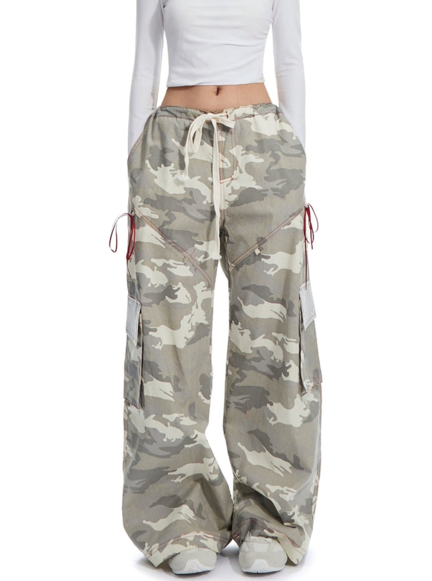 APEA American Vintage Print Drawstring Camouflage Cargo Pants 2024 Sommer Neue Loose Straight Casual Wide-leg Pants