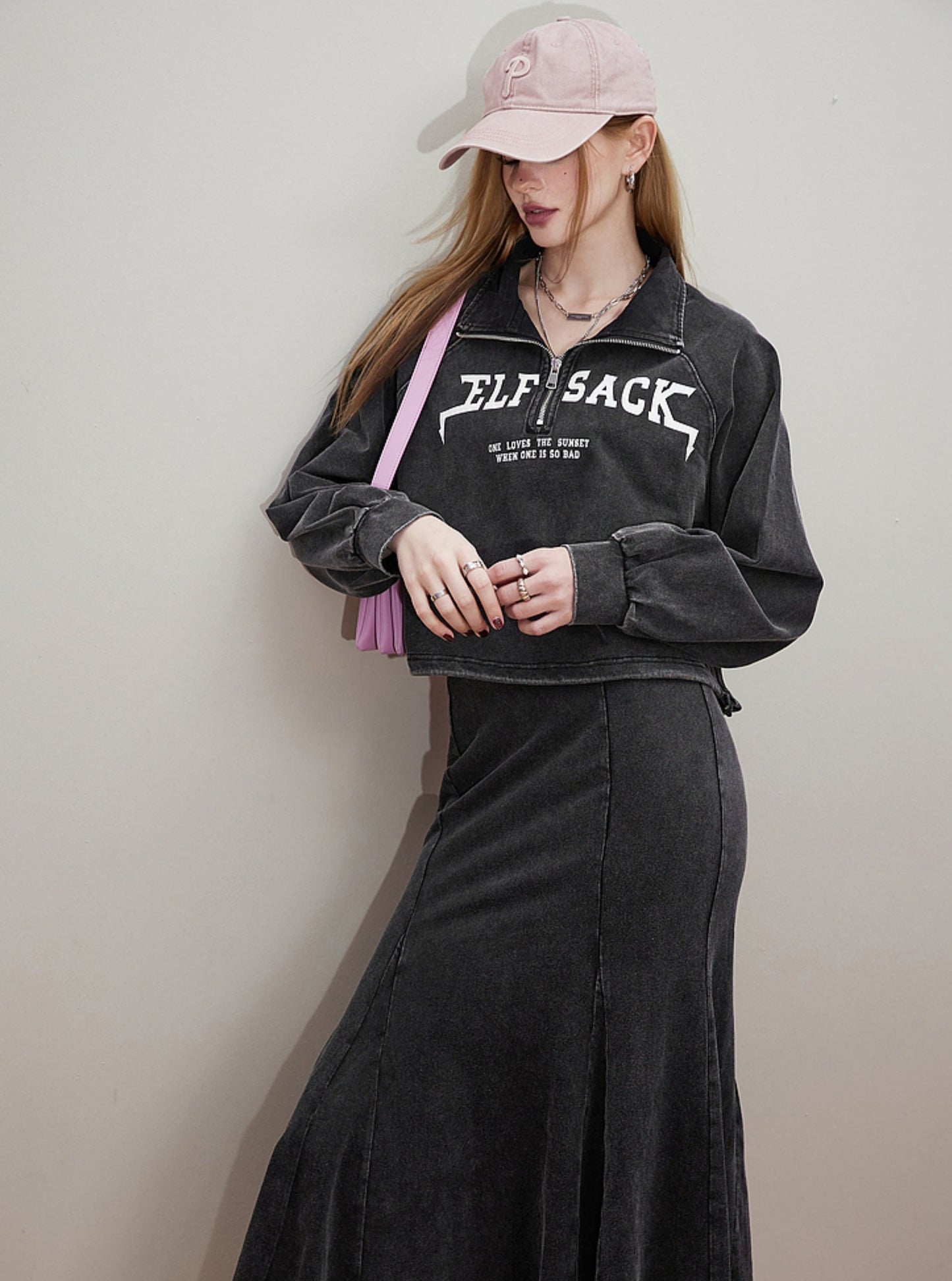 Polo Neck Sweatshirt & Skirt Set