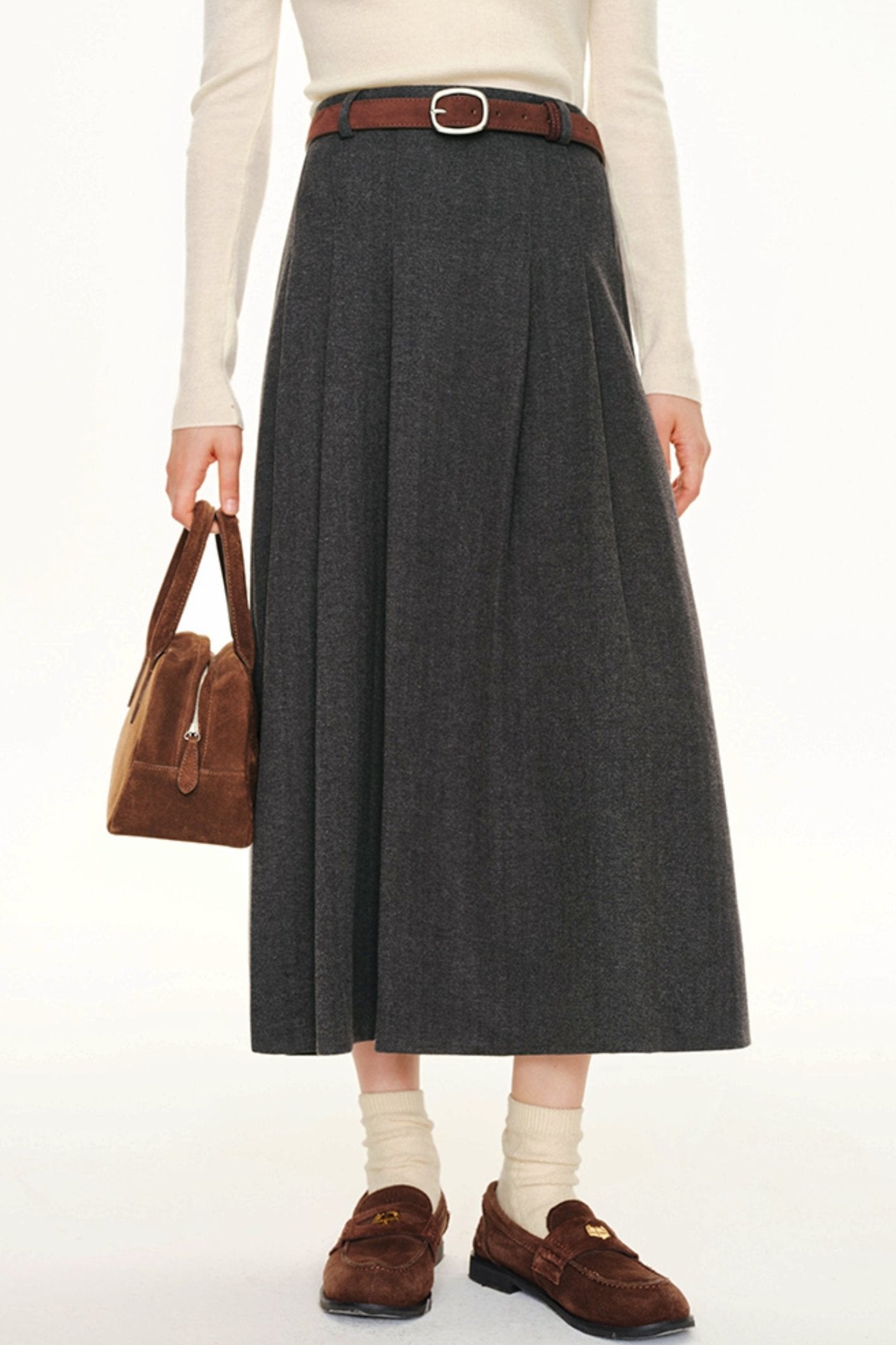 RETRO PREPPY WOOLEN A-LINE SKIRT