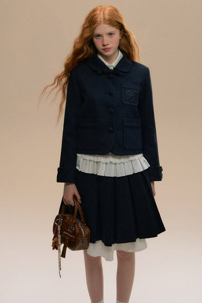 SunsetPark Top, Faltenrock, Off-White, Navy Jugend College Tweed Mädchen Set