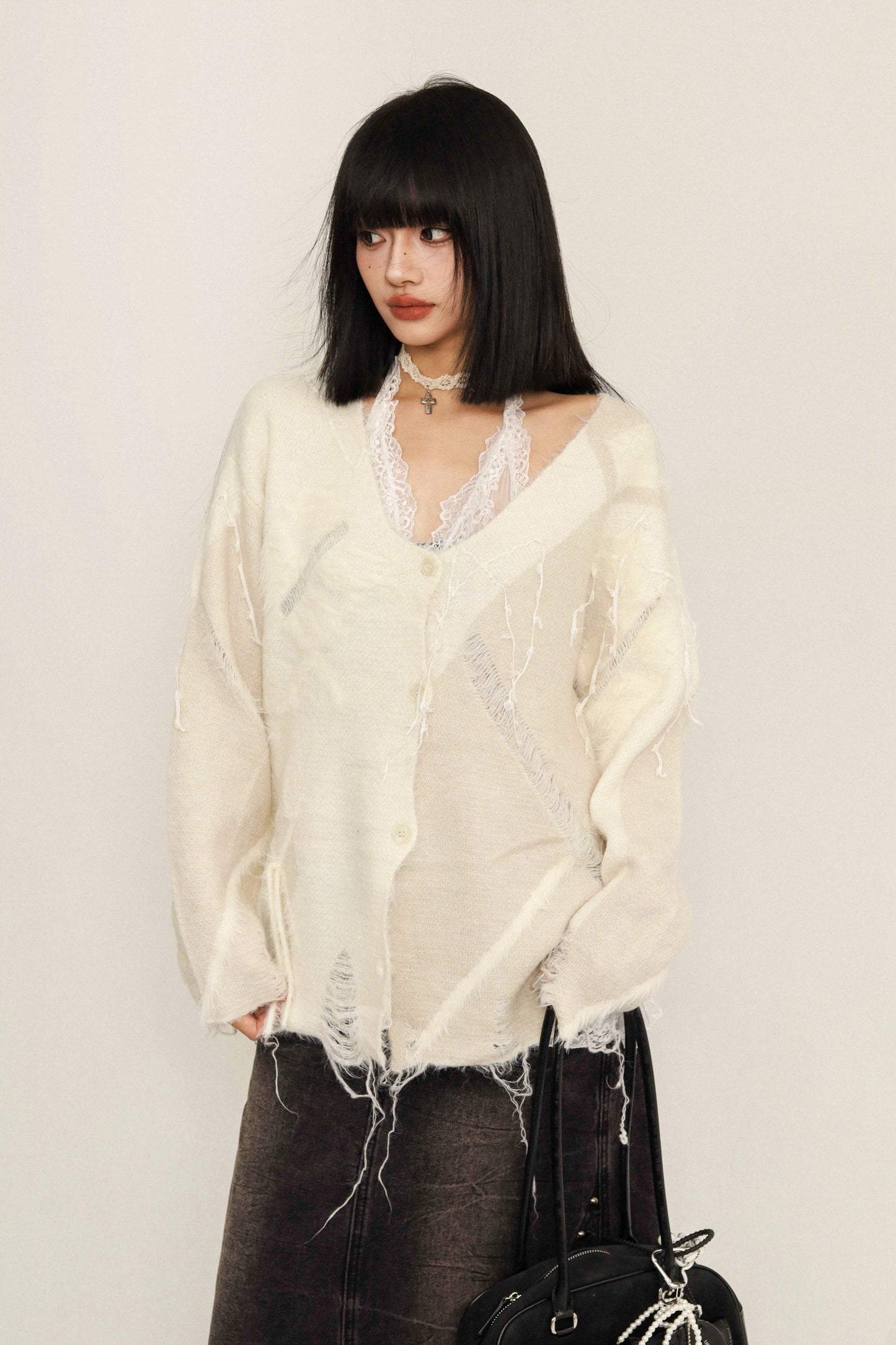 Stitching Design Loose Cardigan Sweater