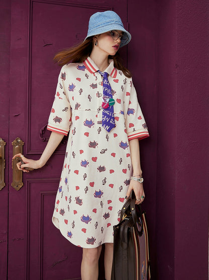 Polo Neck Print T-Shirt Dress