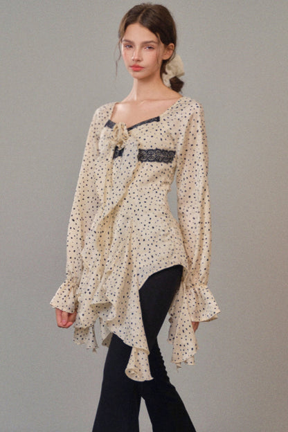 French Polka Dot Ruffle Top