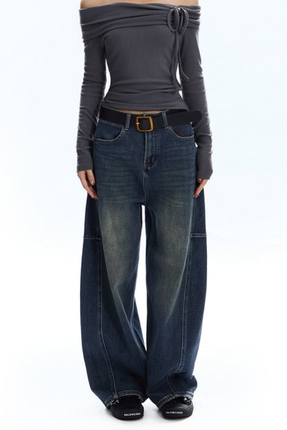 [New on September 19] APEA American Vintage Dark Blue Jeans Women's Belt Loose Bloomer Pants