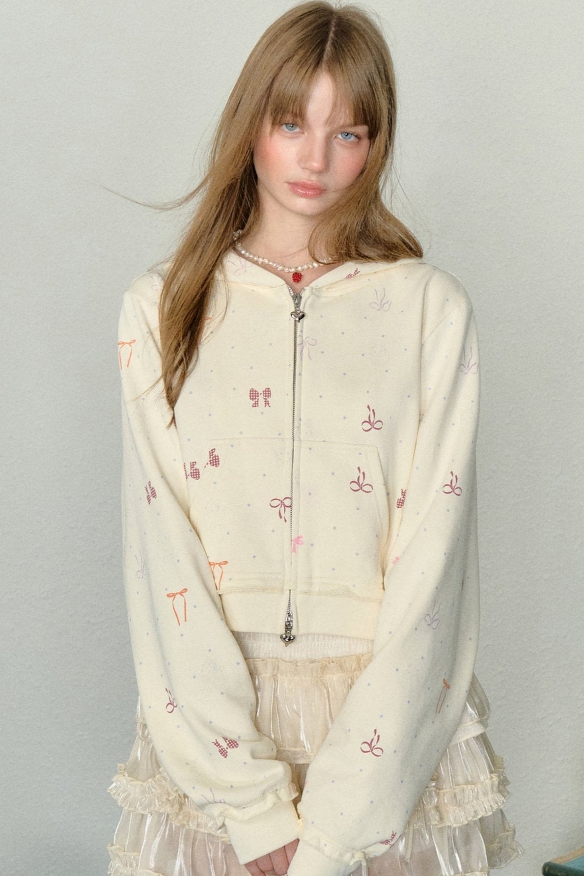 All Over Bow Print Cardigan Hoodie