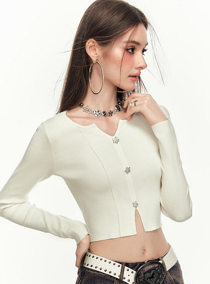 V-neck long sleeved knitted top